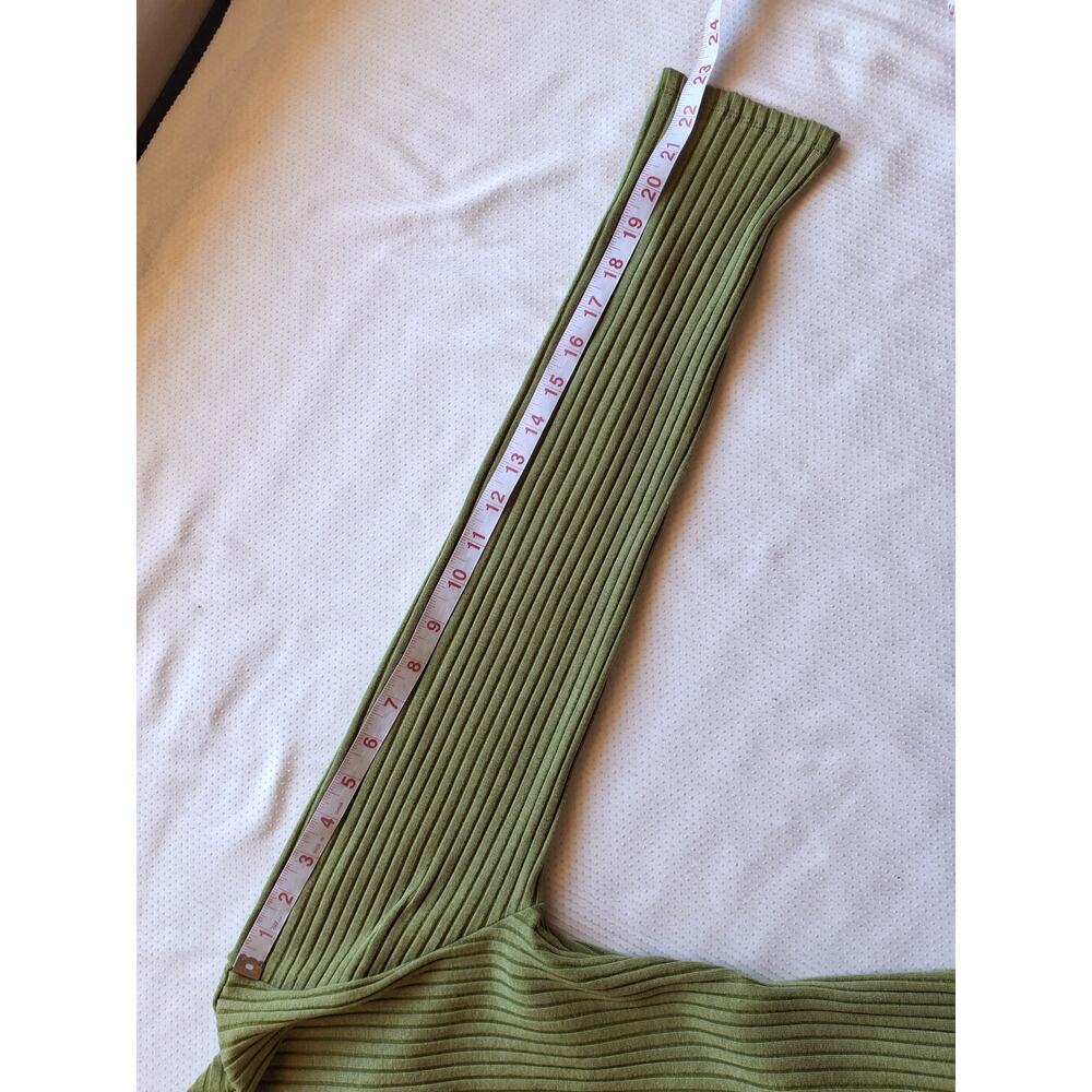 ZARA Olive Green Ribbed Knit Maxi Dress Button Front Long Sleeve XS - Picture 4 of 6